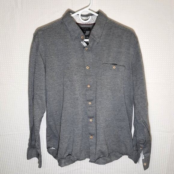 Ted Baker Women’s 6 Charcoal Gray Button Down Shirt 100% Cotton Tailored Turkey - Picture 1 of 5